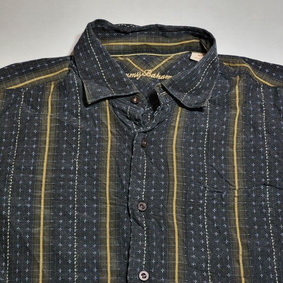 Tommy Bahama Full Button LS Black Starburst and Line Shirt 100% Silk Size Medium - Picture 1 of 4